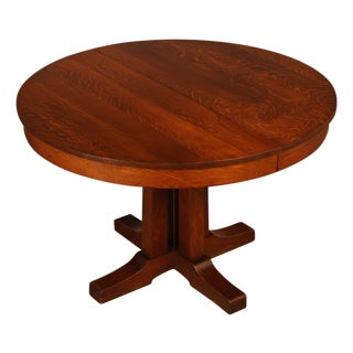 Antique L. & J.G. Stickley No. 716 Mission Oak Shoe Foot Round Dining Table For Sale