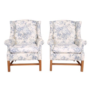 Ethan Allen Chippendale Style Scrolled Wingback Chairs, a Pair For Sale