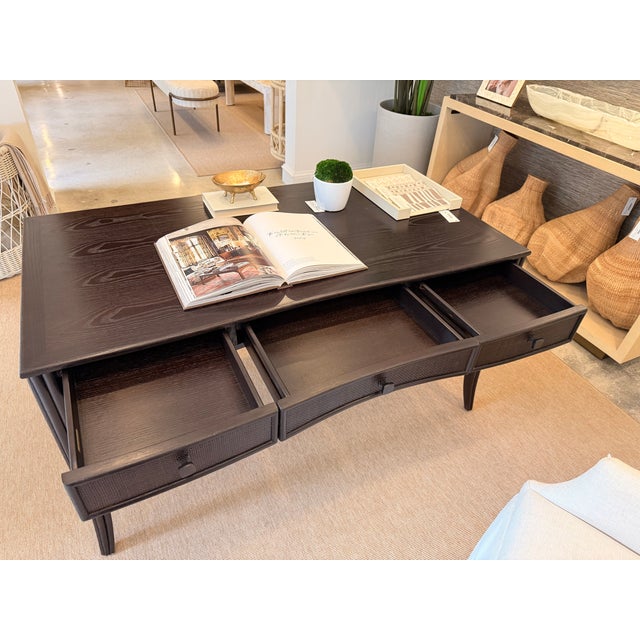 McGuire McGuire Espresso Wood Desk With Cane Detailing For Sale - Image 4 of 14