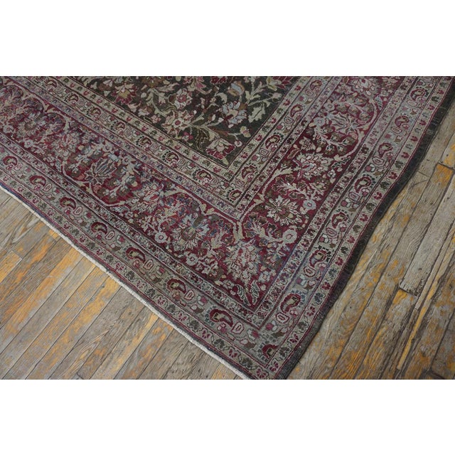 Fantastic Chocolate Brown Color and Floran Desing Antique Persian Khorassan Moud Rug For Sale - Image 9 of 15