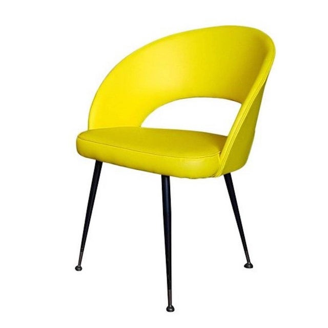 Vintage Yellow Faux Leather Armchairs with Brass Legs, 1950s, Set of 2 For Sale - Image 4 of 5