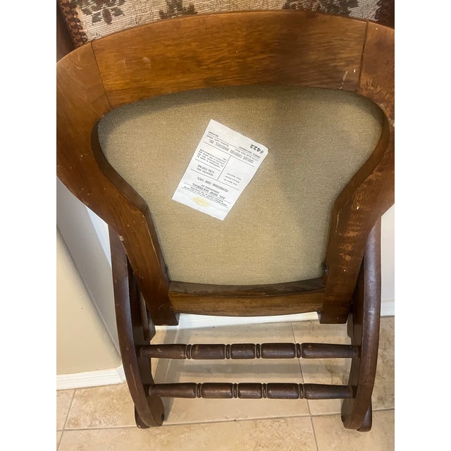Early 20th Century Vintage Victorian Carved Walnut and Upholstered Folding Rocking Chair For Sale - Image 5 of 12