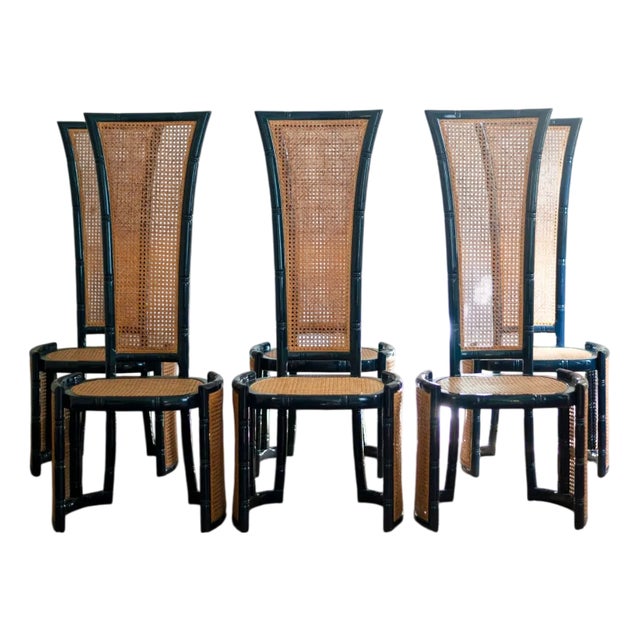 Vintage Blue Lacquered Wood and Vienna Straw Chairs by Marzio Cecchi, 1970s, Set of 6 For Sale