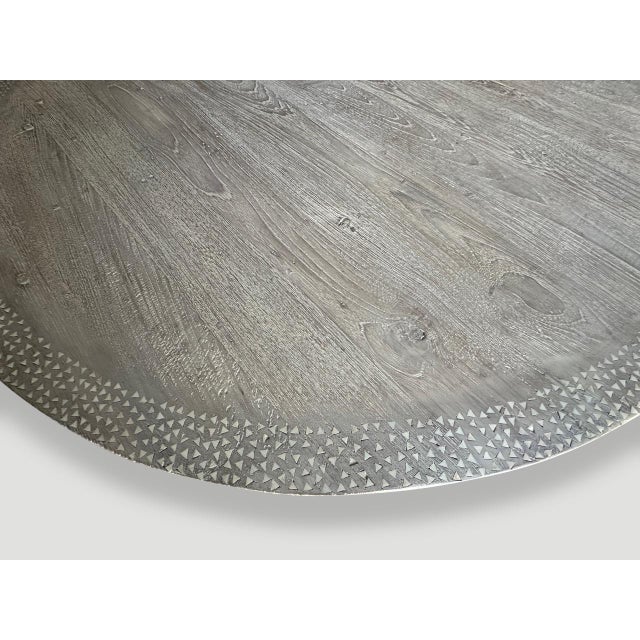 Andrianna Shamaris Round Shell Inlaid Teak Wood Table For Sale - Image 18 of 18