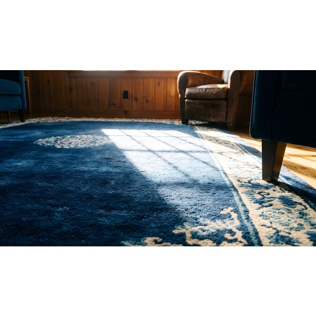 1900s Navy Blue Medallion Traditional Antique Chinese Peking Rug 5' 0'' X 7' 6'' Wool Knotted Carpet For Sale - Image 11 of 12