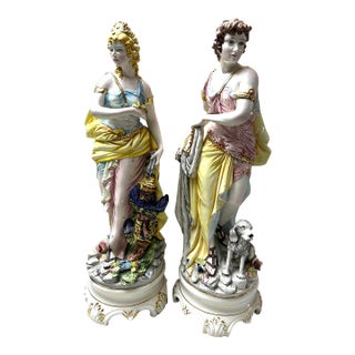Set of 2 Glazed Tall Figurines by Italian Domenico Poloviato For Sale