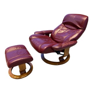 Ekornes Stressless Model “Ambassador” Large Leather Recliner and Footstool - a Pair For Sale