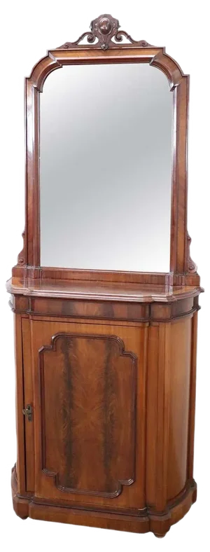 Small Antique Walnut Cabinet with Mirror, 1880s