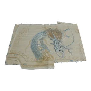 Antique Blue Embroidery Dragon Kimono Textile Panel