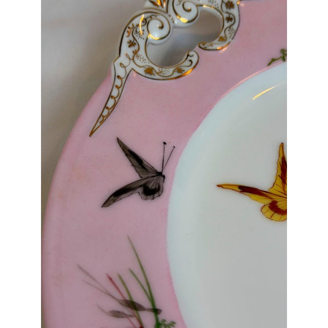 Late 19th Century Antique French Floral & Butterfly Pink Limoges Porcelain Cake Plate For Sale - Image 5 of 5