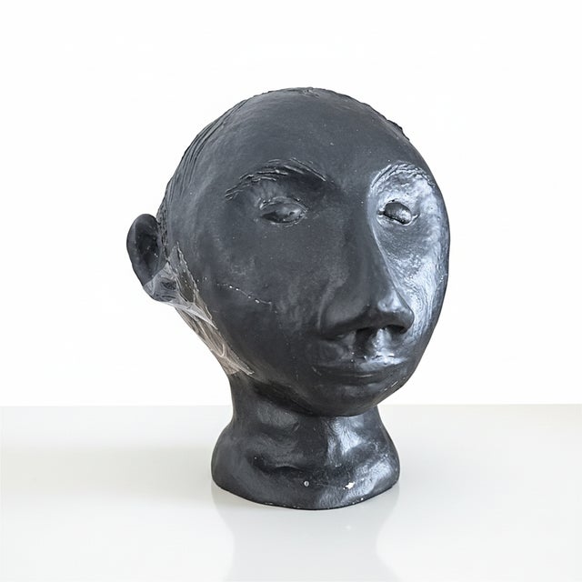 Black Modernist Studio Pottery Black Ceramic Sculpture of a Human Head, 1980s For Sale - Image 8 of 8