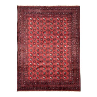 Vintage Afghan Bokhara Hand-Knotted Rug 6'7" X 9'11" For Sale