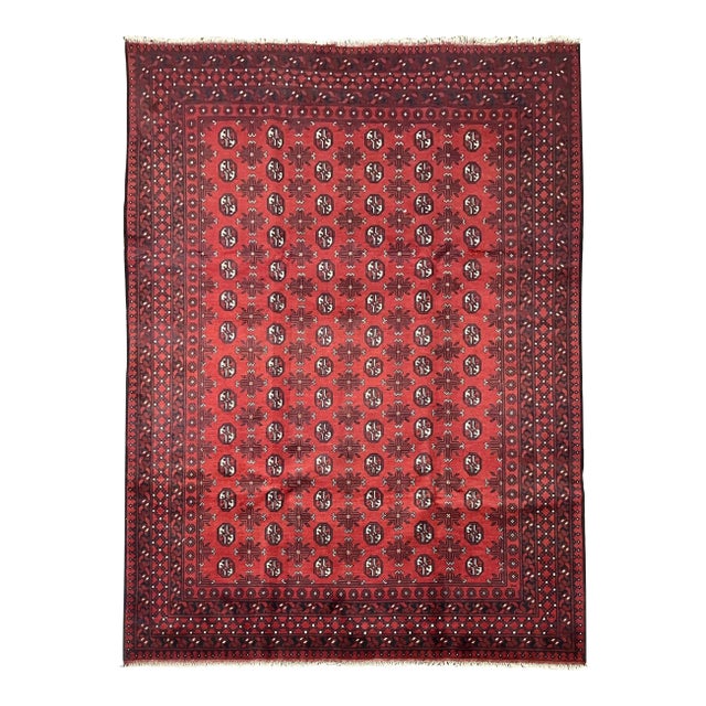 Vintage Afghan Bokhara Hand-Knotted Rug 6'7" X 9'11" For Sale