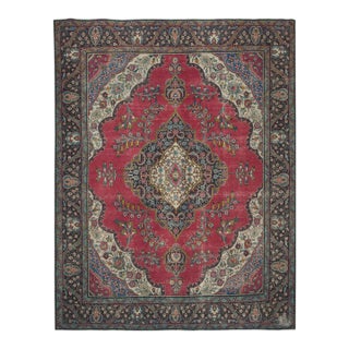 1970s Vintage Persian Handmade Wool 10x12 Red Area Rug For Sale