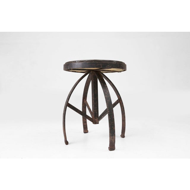 Mid-Century Modern Industrial Black Metal Stool with Frame, France, 1920s For Sale - Image 3 of 15