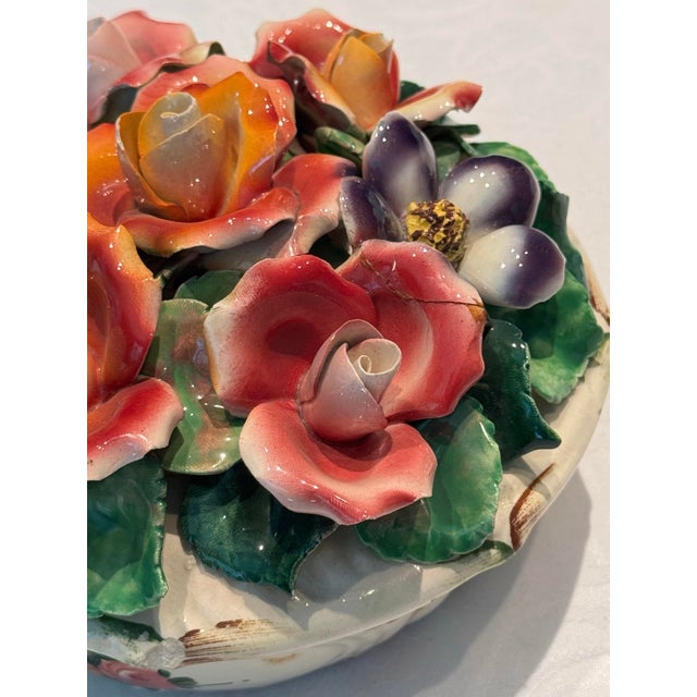 Mid-Century Italian Majolica Capodimonte Style Hand-Painted Floral Trinket Dish For Sale - Image 11 of 12