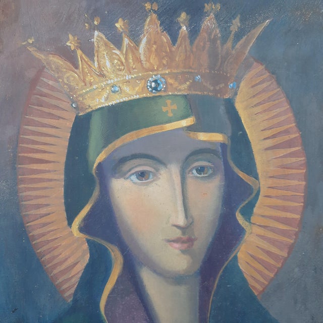 Madonna Icon, Tempera Painting on Masonite, 1940s, Framed For Sale - Image 4 of 13