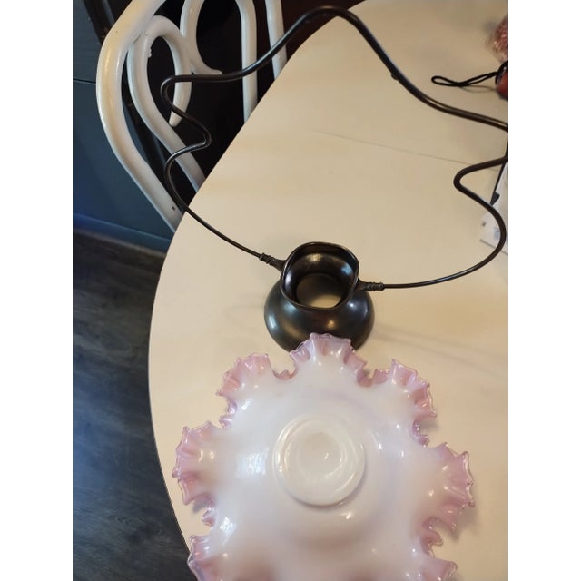 Early 19th Century Early 19th Century Antique Victorian Bridal Basket Pink Art Glass Ruffled Fenton Style Bride’s Basket Blown Glass Bowl in Pink For Sale - Image 5 of 8