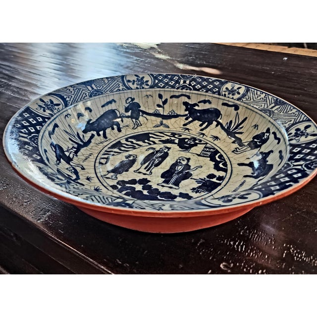 Beautiful antique Chinese blue and white porcelain bowl dating to the late Qing Dynasty, late 19th to early 20th century....