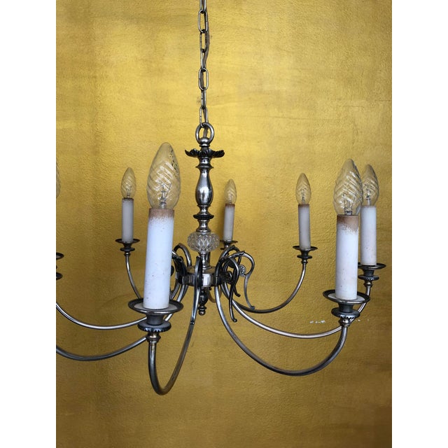 Glass Chandelier and Wall Sconces in Silver and Crystal Glass, 1940s, Set of 3 For Sale - Image 7 of 18