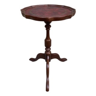 Georgian Revival Mahogany Drinks Table With Burgundy Tooled Leather Top For Sale