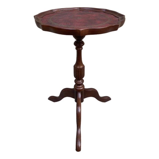Georgian Revival Mahogany Drinks Table With Burgundy Tooled Leather Top For Sale