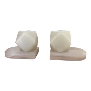 Geometrical White Onyx Stone Bookends - a Pair For Sale