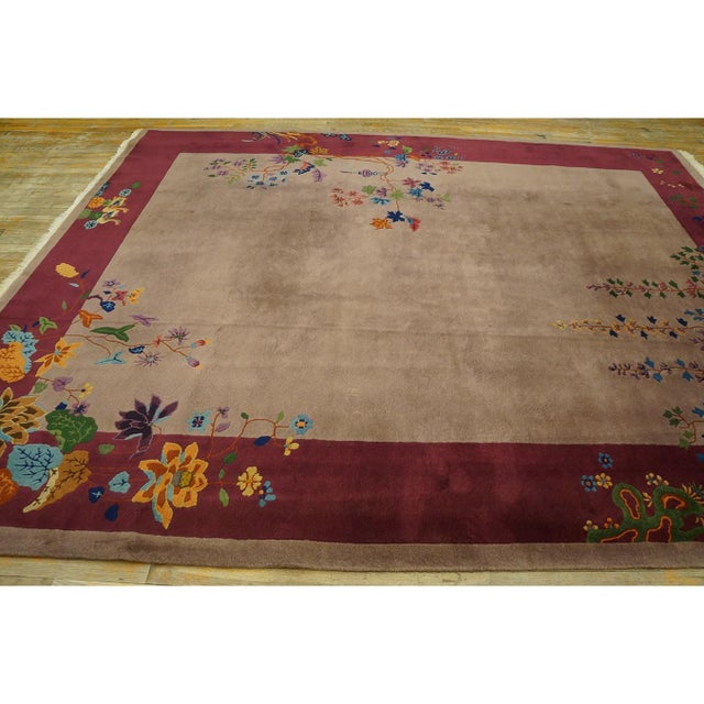 Art Deco 1920s Mauve Open Field Floral Antique Chinese Art Deco Rug by Nichols Workshop For Sale - Image 3 of 11