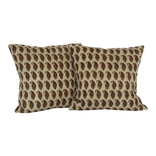 Boho Chic Brown Paisley Hand Blocked Print Pillows A Pair Chairish