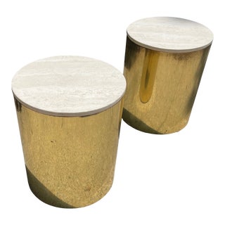 Vintage Paul Mayen Style Brass Drum Tables - a Pair For Sale