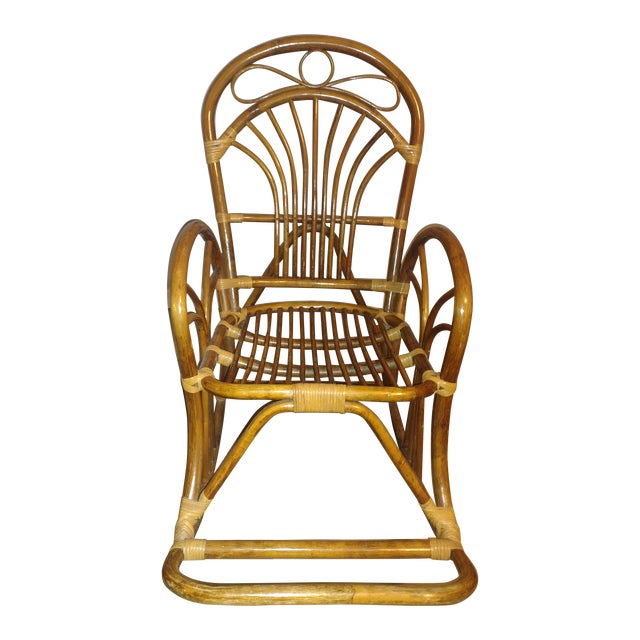 1970s Vintage Italian Bamboo and Rattan Rocking Chair For Sale