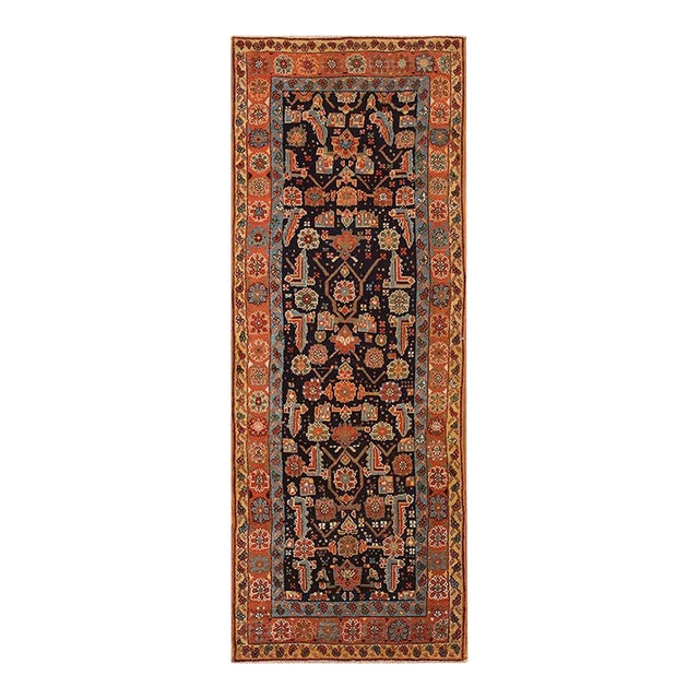 1880s Blue Navy Tribal Herati Antique n.w. Persian Rug 3'8" X 9' Handknotted Wool Carpet For Sale