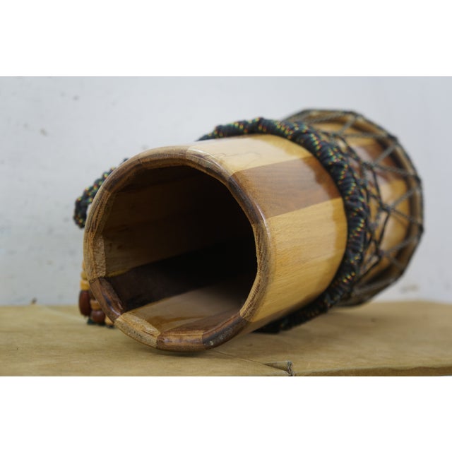 West African Ashiko Tribal Hardwood Goat Skin Rope Drum 22" For Sale - Image 6 of 14