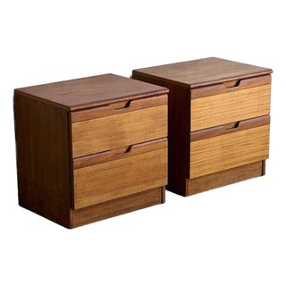 Teak Nightstands Set of 2 Bedside Tables Two Drawer Denmark Mid-Century Modern 1970s For Sale