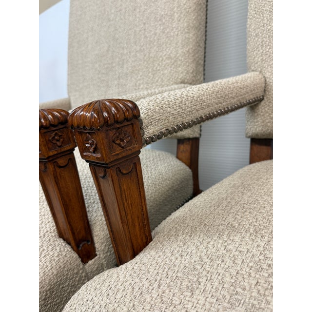 Wood Charles Pollock Reproductions Carved Wood High-Back Armchairs, Pair For Sale - Image 7 of 12