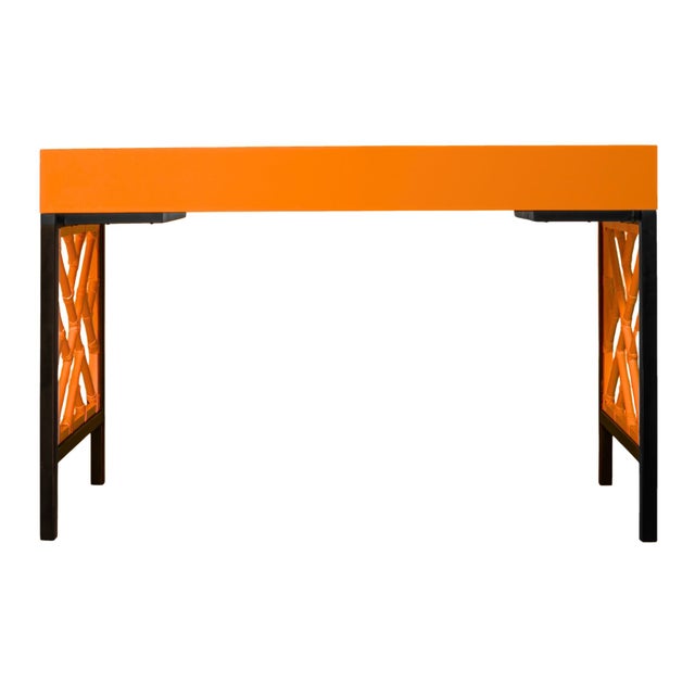Wood Chippendale Writing Desk - Orange For Sale - Image 7 of 9