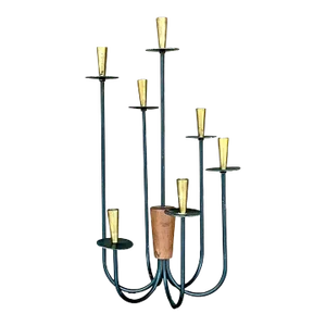 Vintage MCM Wood and Metal Candelabra
