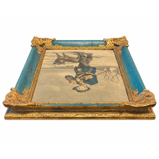 Late 19th Century French Blue & Gilt Ormolu-Mounted Picture Frame With Hunter Print For Sale In New York - Image 6 of 7