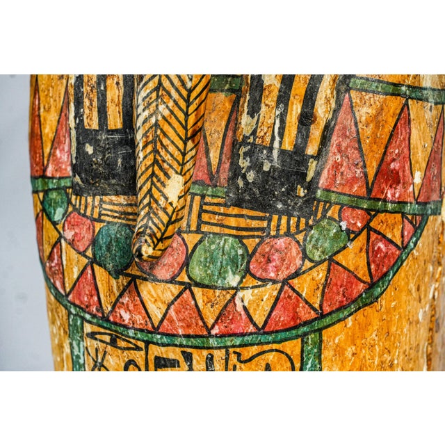 Colorful Vintage Egyptian Painted Wood Sarcophagus Box For Sale - Image 9 of 16