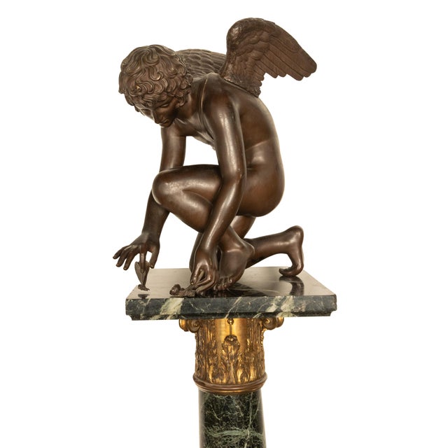 Monumental Antique French Bronze Sculpture Statue Cupid & Marble Ormolu Pedestal by Antoine-Denis Chaudet, 1870 - Set of 2 For Sale - Image 14 of 18