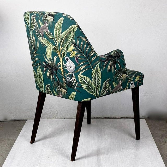 Wood Mid-Century Armchair with Green Ape-Patterned Fabric from Thonet, Austria, 1950s For Sale - Image 7 of 14