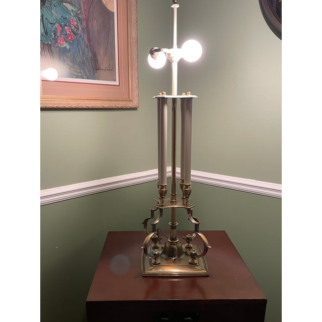 Metal Vintage Stiffel 4-Candle Bouillotte Table Lamp & Shade For Sale - Image 7 of 13