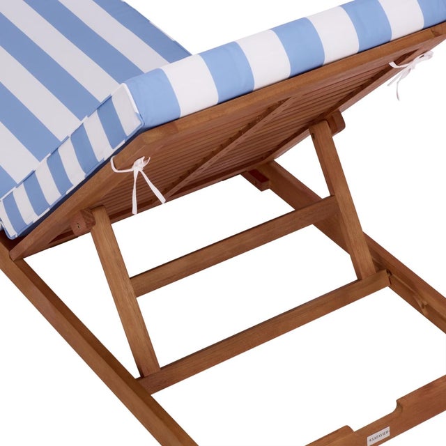 Wood Sophie Chaise Lounge, Natural/Baby Blue Stripe For Sale - Image 7 of 12