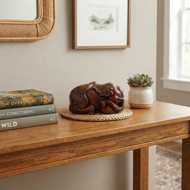 3" Artistic Brown Wood Carved Elephant Fengshui Miniature Figure For Sale - Image 9 of 9