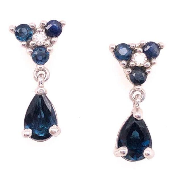 White 14 Karat White Gold and Blue Sapphire Drop Earrings 0.02 Total Diamond Weight, A Pair For Sale - Image 8 of 11