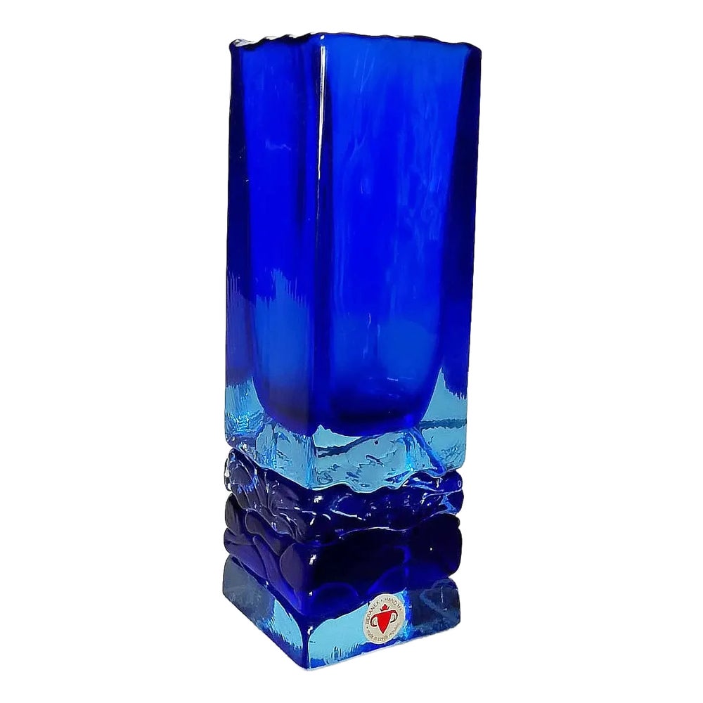 Vintage Hand Made Cobalt Blue Glass Vase from Beranek, Czech