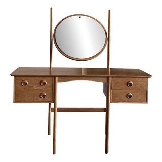 Vintage Norwegian Oak Dressing Table with Mirror, 1970s For Sale