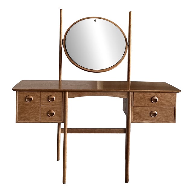 Vintage Norwegian Oak Dressing Table with Mirror, 1970s For Sale