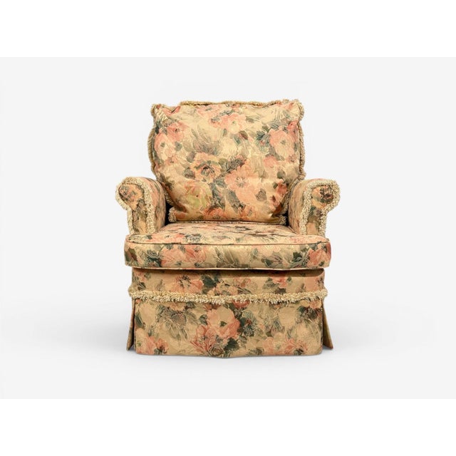 Traditional, Rolled Arm Lounge Chair, Floral Fabric, Wood, Usa, 1980s For Sale - Image 4 of 11