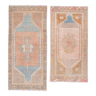 Vintage Blue Turkish Small Rug Mat - a Pair For Sale